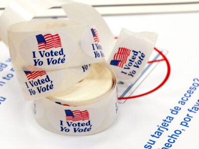 A photo of "I vote" stickers